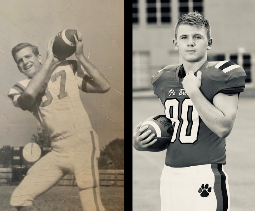 Ed Williamson, left, back in his old playing days. Right, grandson Bryce Smith is following in his football footsteps.